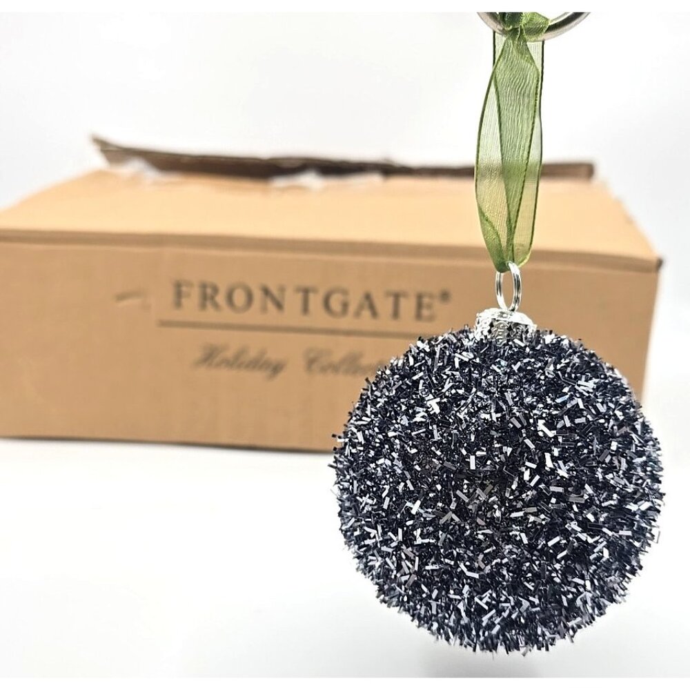 12 Frontgate Holiday Collection Metallic Tinsel Pom Ball Ornaments Original Box